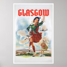 Cartel de viaje de Glasgow Escocia Baile Vintage