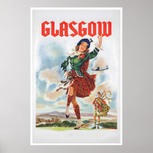 Póster Cartel de viaje de Glasgow Escocia Baile Vintage