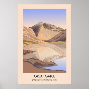 Póster Cartel de viaje de Great Gable Mountain Lake Distr