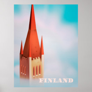 Póster cartel de viaje de iglesia de Finlandia
