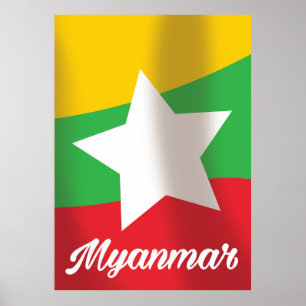 Póster cartel de viaje de la bandera de Myanmar