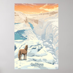 Póster Cartel de viaje de la catarata Gullfoss Islandia