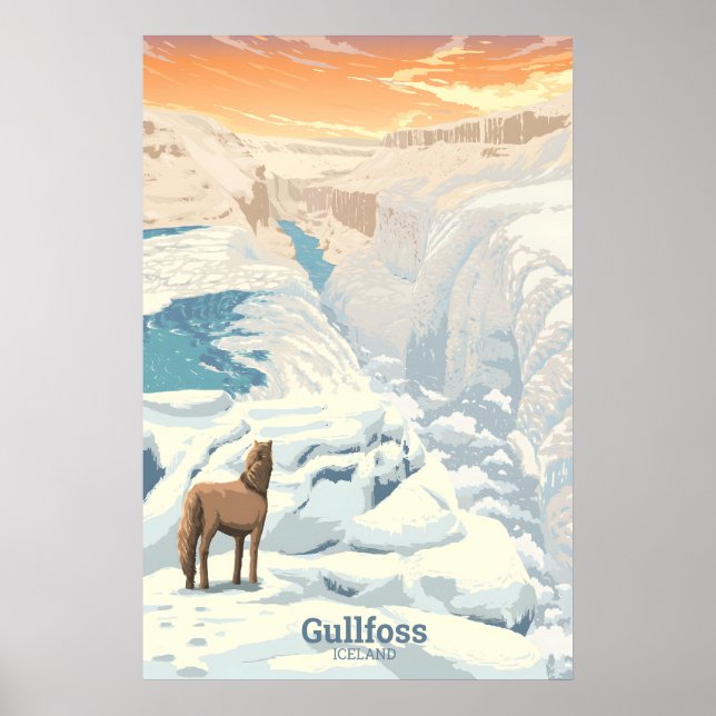 Póster Cartel de viaje de la catarata Gullfoss Islandia (Frente)
