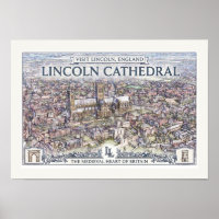 Cartel de viaje de la Catedral de Lincoln Vintage 