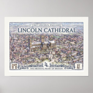 Póster Cartel de viaje de la Catedral de Lincoln Vintage