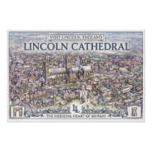 Cartel de viaje de la Catedral de Lincoln Vintage