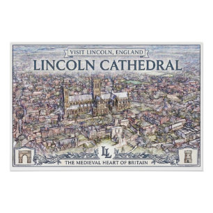 Póster Cartel de viaje de la Catedral de Lincoln Vintage