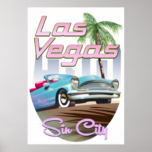Póster Cartel de viaje de la ciudad del pecado Las Vegas 