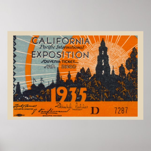 Póster Cartel de viaje de la Expo de San Diego de 1935 (Frente)