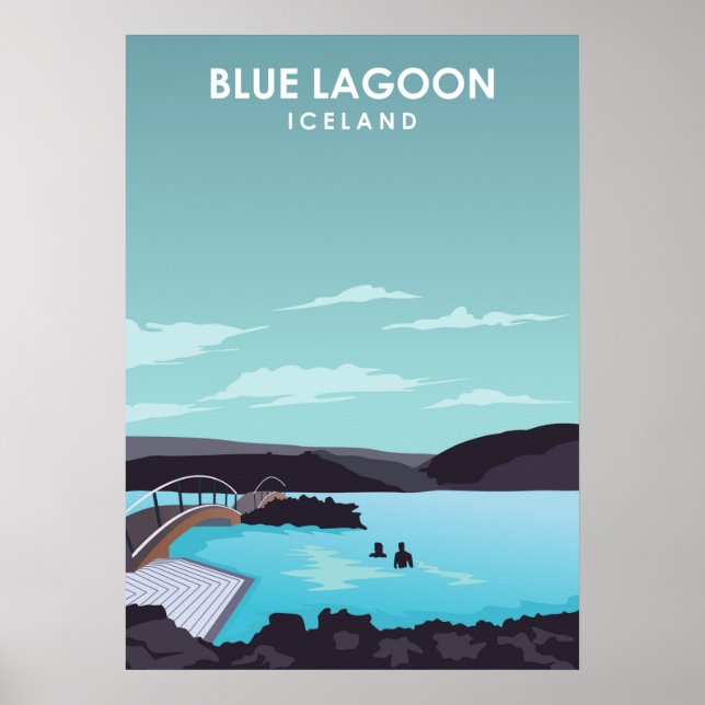 Póster Cartel de viaje de la Laguna Azul en Islandia (Frente)