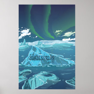 Póster Cartel de viaje de la laguna de iceberg de Jokulsa