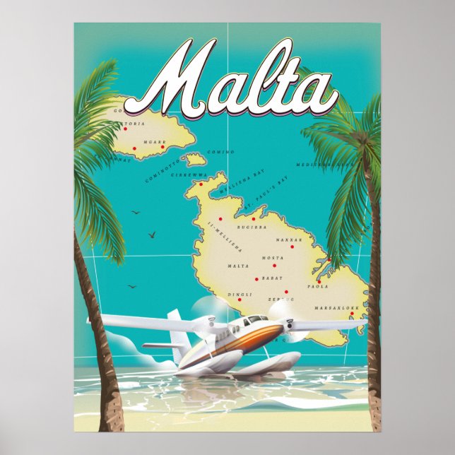 Póster Cartel de viaje de la playa y mapa de Malta (Frente)