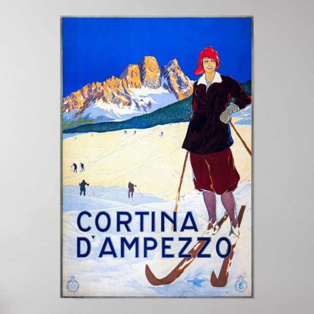 Póster Cartel de Viaje de la Vieja Italia | Cortina d'Amp (Frente)