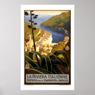 Póster Cartel de viaje de la Vieja Riviera Italiana Porto