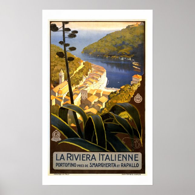 Póster Cartel de viaje de la Vieja Riviera Italiana Porto (Frente)