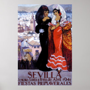 Póster Cartel de Viaje de la Vieja Sevilla España