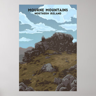 Póster Cartel de viaje de las montañas de Mourne Irlanda 