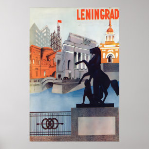 Póster Cartel de viaje de Leningrado años 30, San Petersb