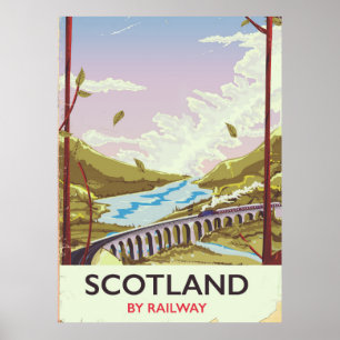 Póster Cartel de viaje de locomotora antigua de Escocia