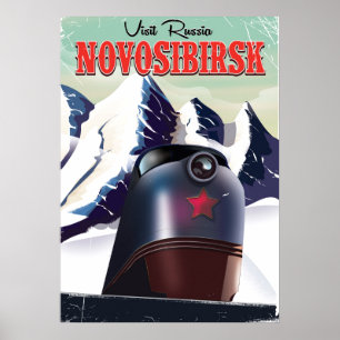 Póster cartel de viaje de locomotora de novosibirsk