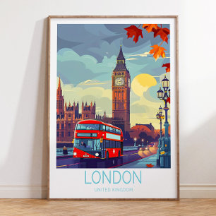 Póster Cartel de viaje de Londres, muro de viajes del Rei