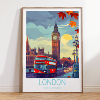 Póster Cartel de viaje de Londres, muro de viajes del Rei