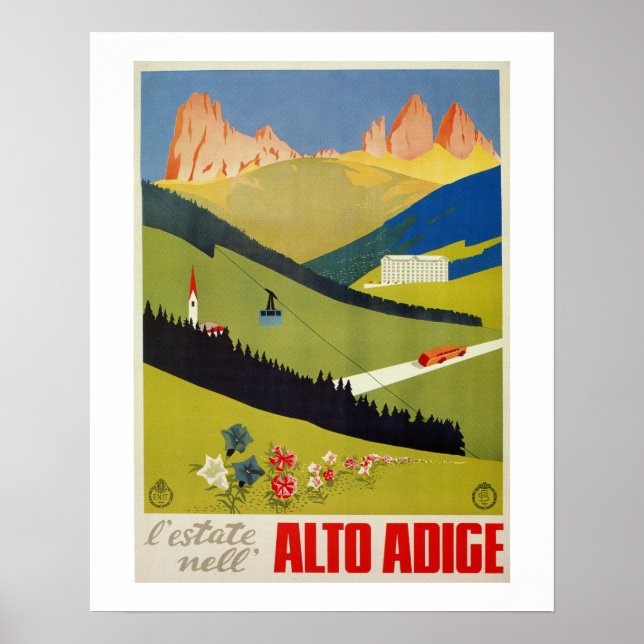 Póster Cartel de viaje de los Alpes italianos (Tirol del  (Frente)
