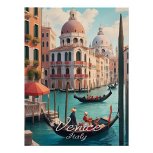 Póster Cartel de viaje de los canales de Venecia Italia