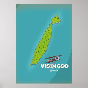 Póster Cartel de viaje de mapa antiguo de Visingsö Suecia