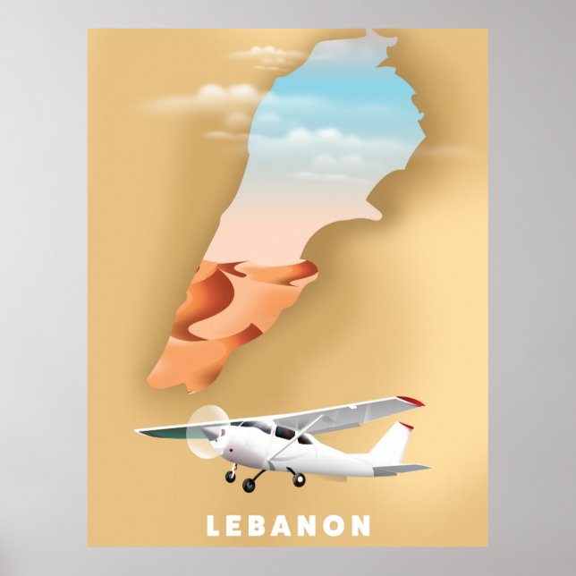 Póster cartel de viaje de mapa ilustrado de Líbano (Frente)