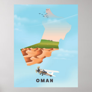 Póster cartel de viaje de mapa ilustrado de Omán