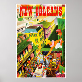 Póster Cartel de viaje de Mardi Gras Nueva Orleans.  
