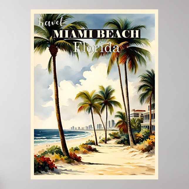 Póster Cartel de viaje de Miami Beach, Florida (Frente)