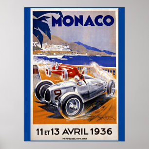 Póster Cartel de viaje de Mónaco, carrera automovilística