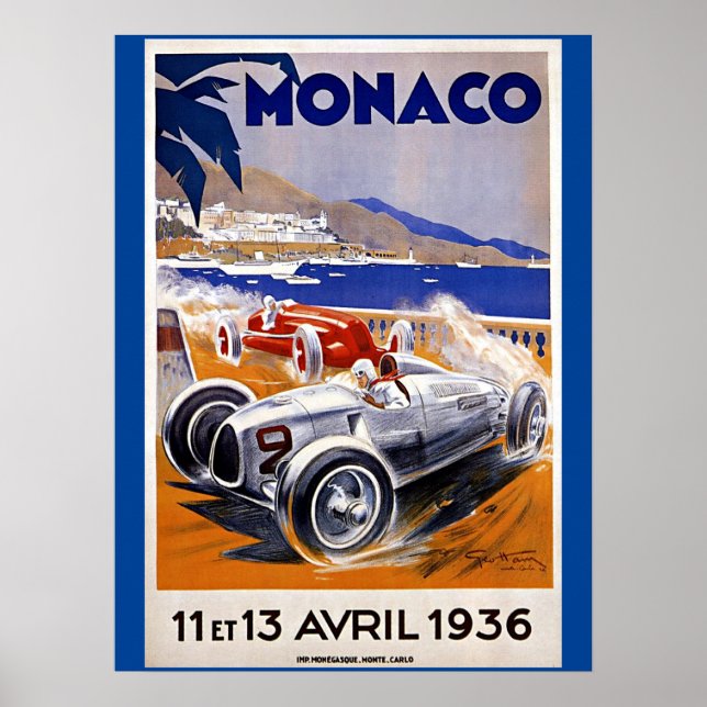 Póster Cartel de viaje de Mónaco, carrera automovilística (Frente)