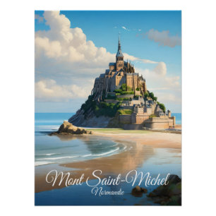Póster Cartel de viaje de Mont Saint Michel Normandía Fra