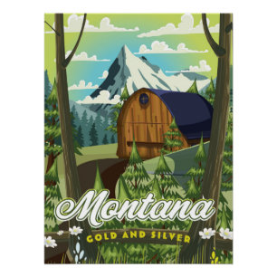 Póster Cartel de viaje de Montana "Oro y Plata"