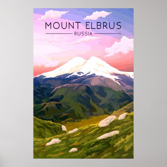 Póster Cartel de viaje de Monte Elbrus Rusia (Frente)