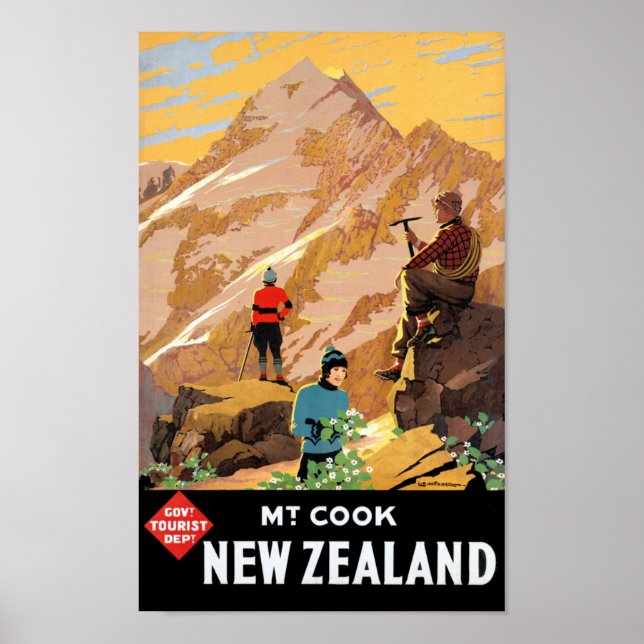 Póster Cartel de viaje de Mount Cook New Zealand (Frente)