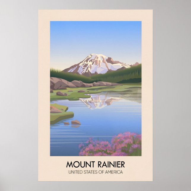 Póster Cartel de viaje de Mount Rainier EE. UU. (Frente)