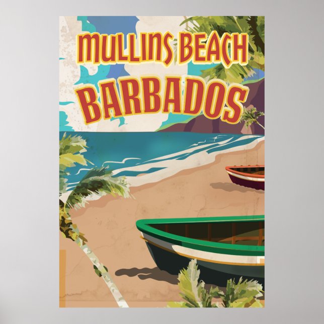 Póster Cartel de viaje de Mullins Beach Bay Barbados. (Frente)