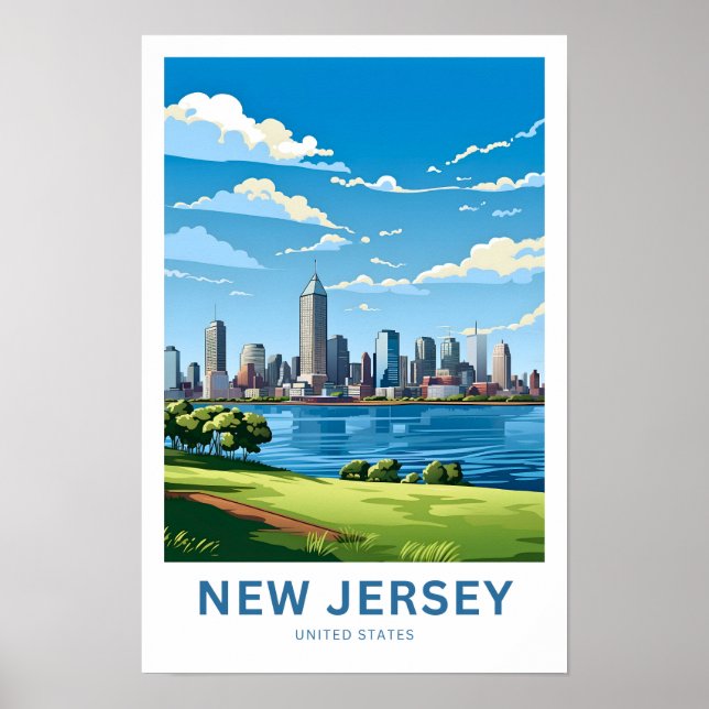 Póster Cartel de viaje de Nueva Jersey Estados Unidos (Frente)