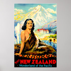 Póster Cartel de viaje de Nueva Zelanda Maori Art