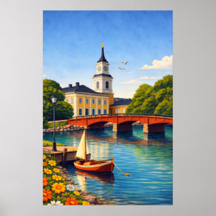 Póster Cartel de viaje de Oulu Finlandia Estilo vintage