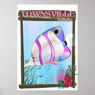 Póster Cartel de viaje de peces tropicales de Townsville 