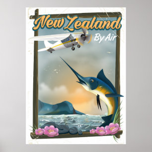 Póster Cartel de viaje de pesca de Nueva Zelanda