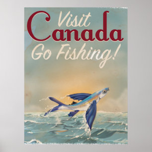 Póster Cartel de viaje de pesca vintage Canadá