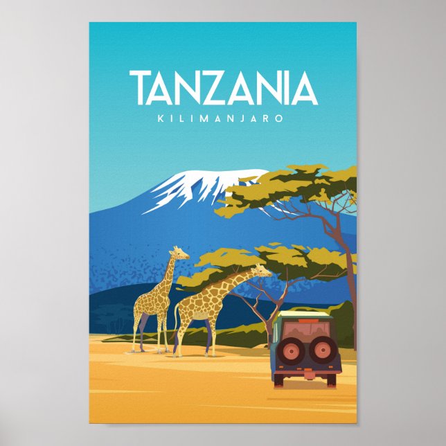 Póster Cartel de viaje de safari de Tanzania en áfrica (Frente)