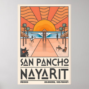 Póster Cartel de viaje de San Pancho Nayarit Escena de pl