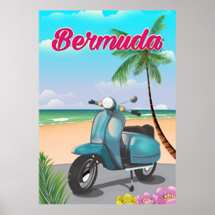 Póster Cartel de viaje de scooter en la playa de Bermudas